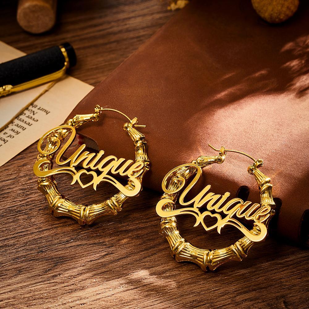 Custom Name Earrings Stainless Steel Big Circle Bamboo Earrings