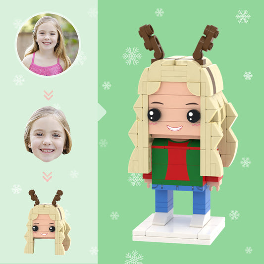 Christmas Gifts Custom Head Brick Figures Personalised Girl with Antlers Brick Figures Small Particle Block Toy