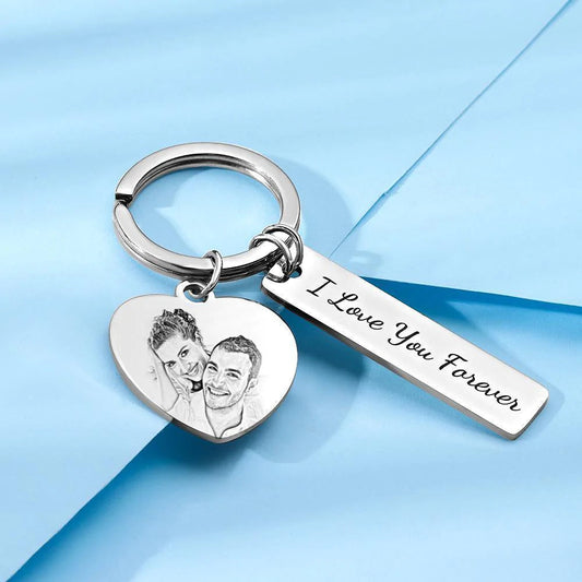 Custom Photo Keyring Personalised Gift With Engraved Stainless Steel