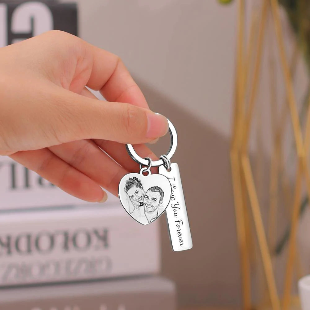 Custom Photo Keyring Personalised Gift With Engraved Stainless Steel