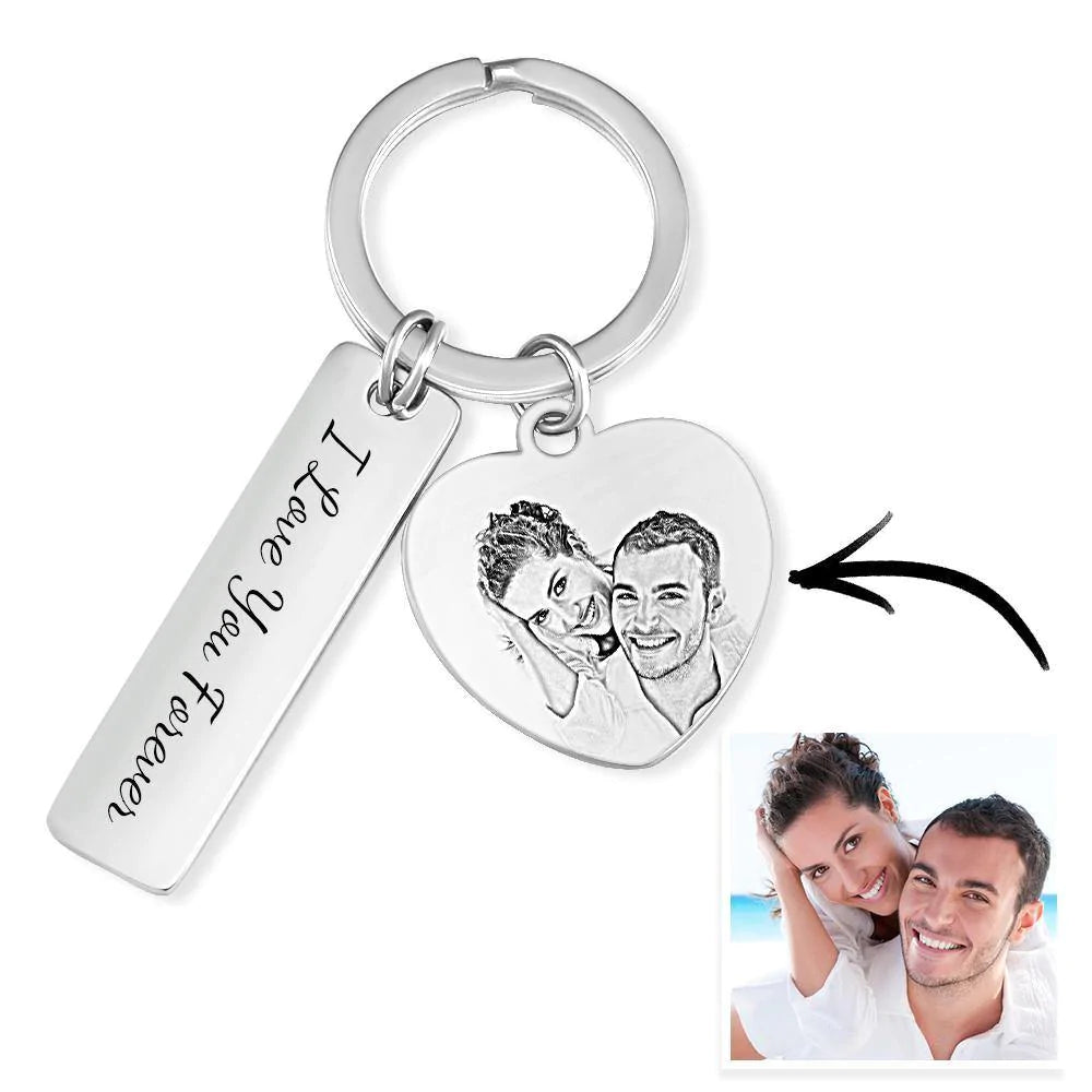 Custom Photo Keyring Personalised Gift With Engraved Stainless Steel