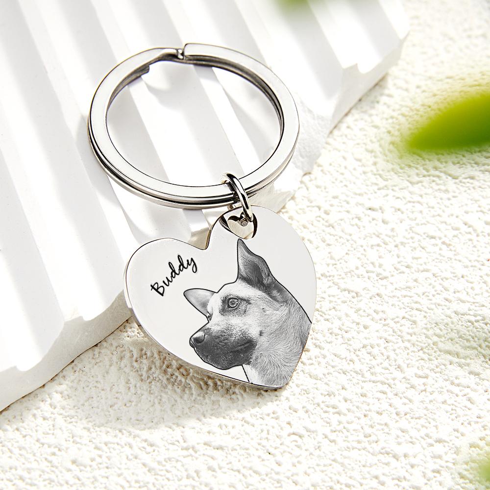 Custom Pet Portrait Heart Keychain Personalised Name