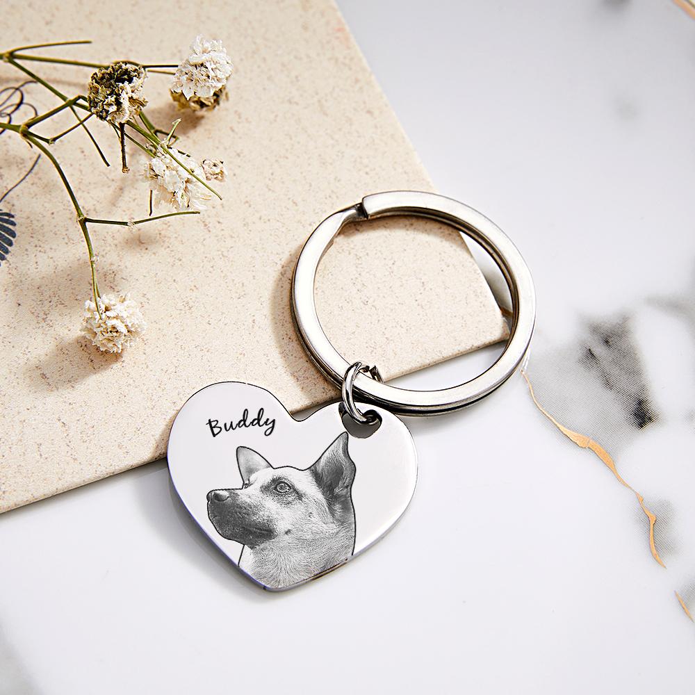 Custom Pet Portrait Heart Keychain Personalised Name