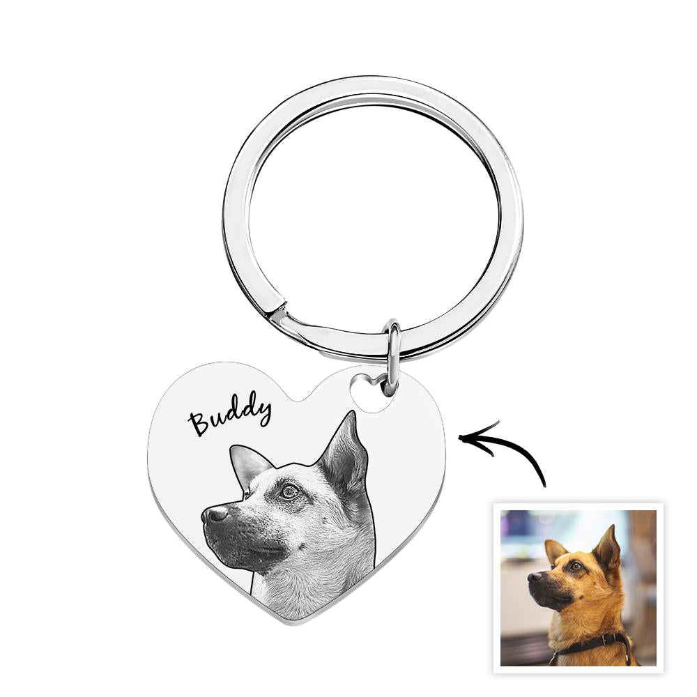 Custom Pet Portrait Heart Keychain Personalised Name