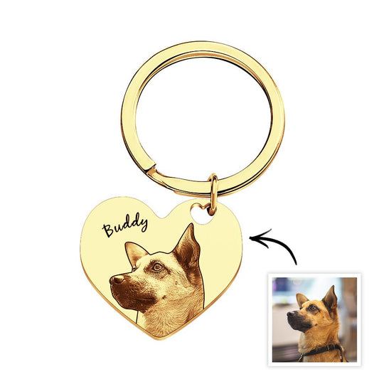 Custom Pet Portrait Heart Keychain Personalised Name