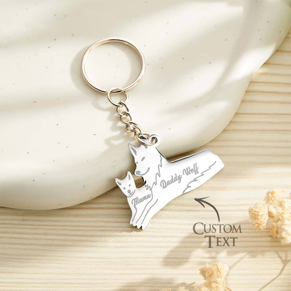 Personalised Wolf Keychain with Engraved Family Names Gift for Family