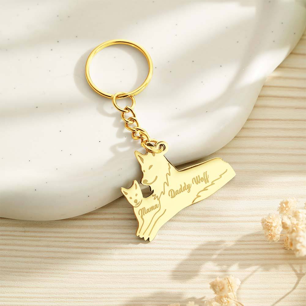Personalised Wolf Keychain with Engraved Family Names Gift for Family