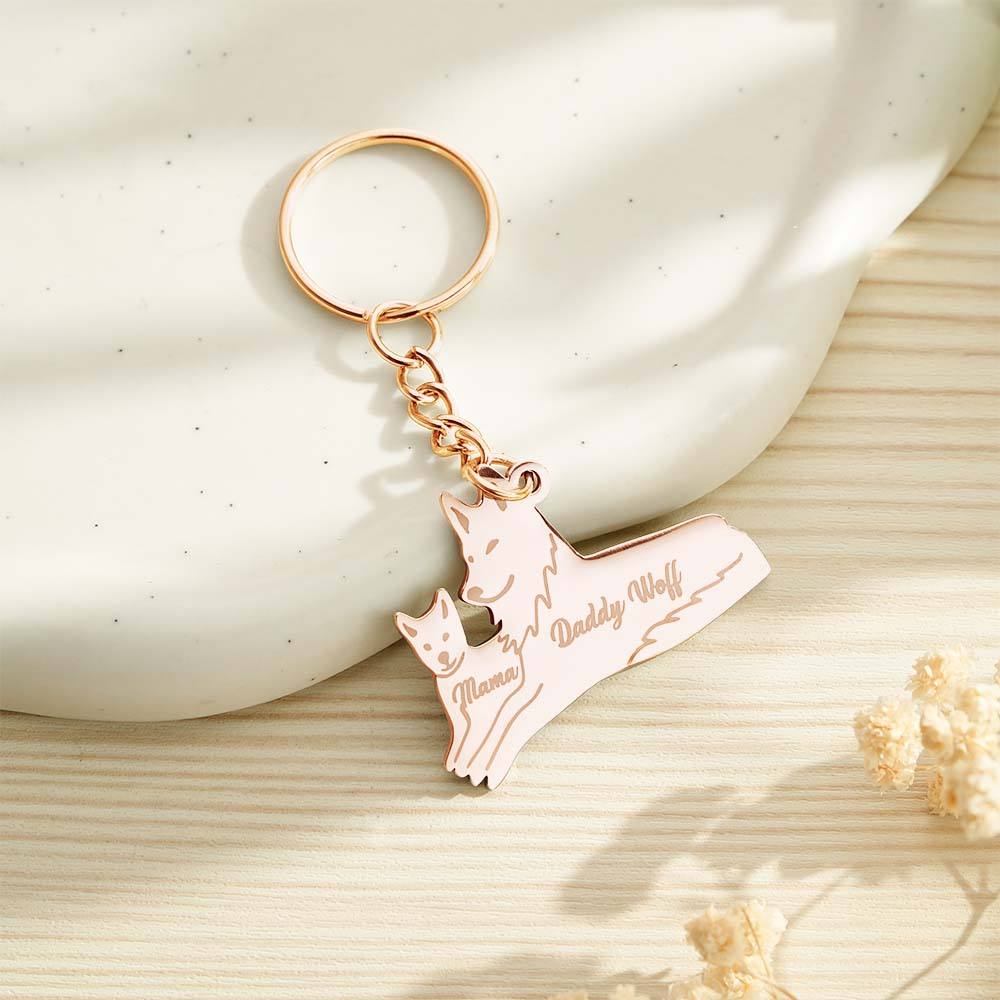 Personalised Wolf Keychain with Engraved Family Names Gift for Family