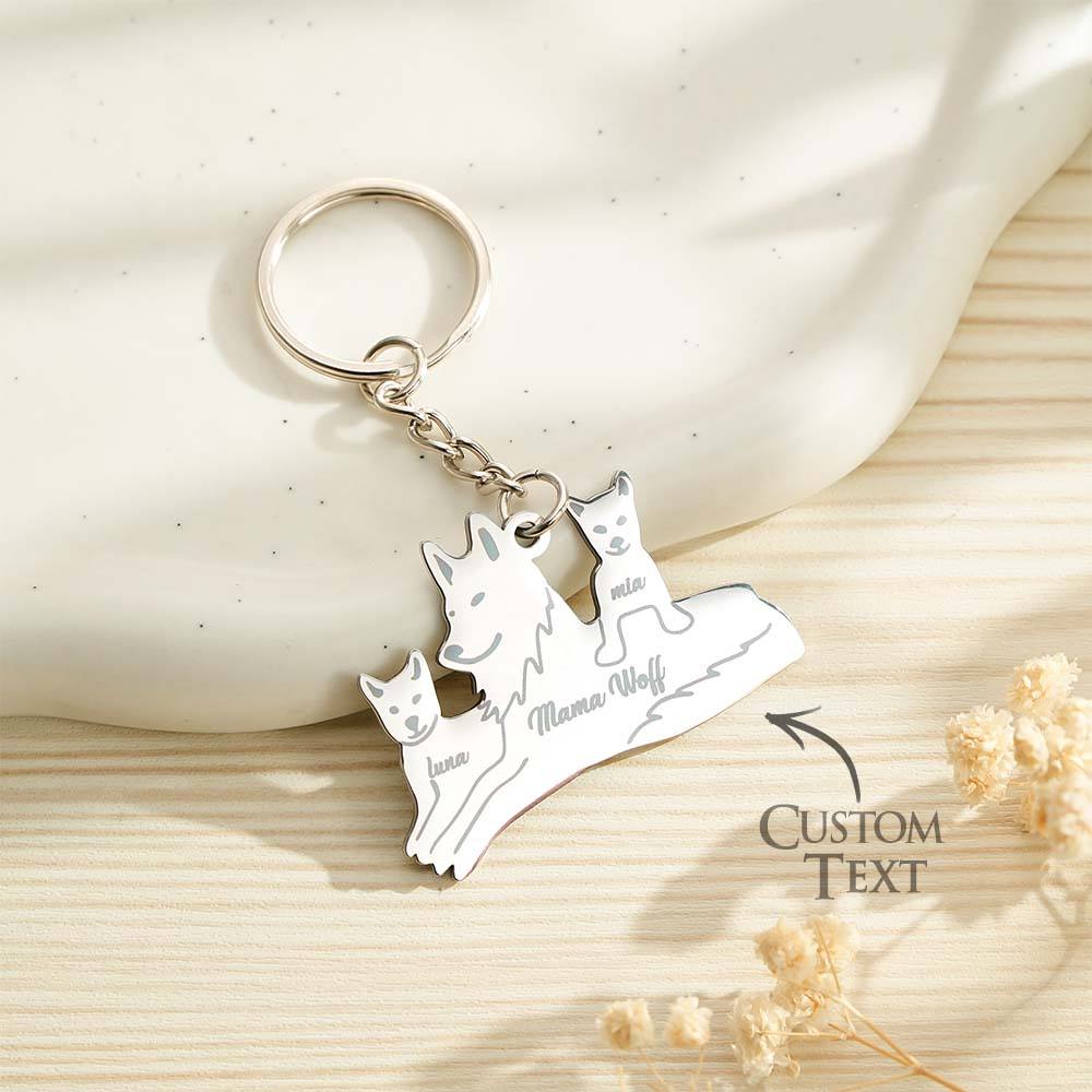 Personalised Wolf Keychain with Engraved Family Names Gift for Family
