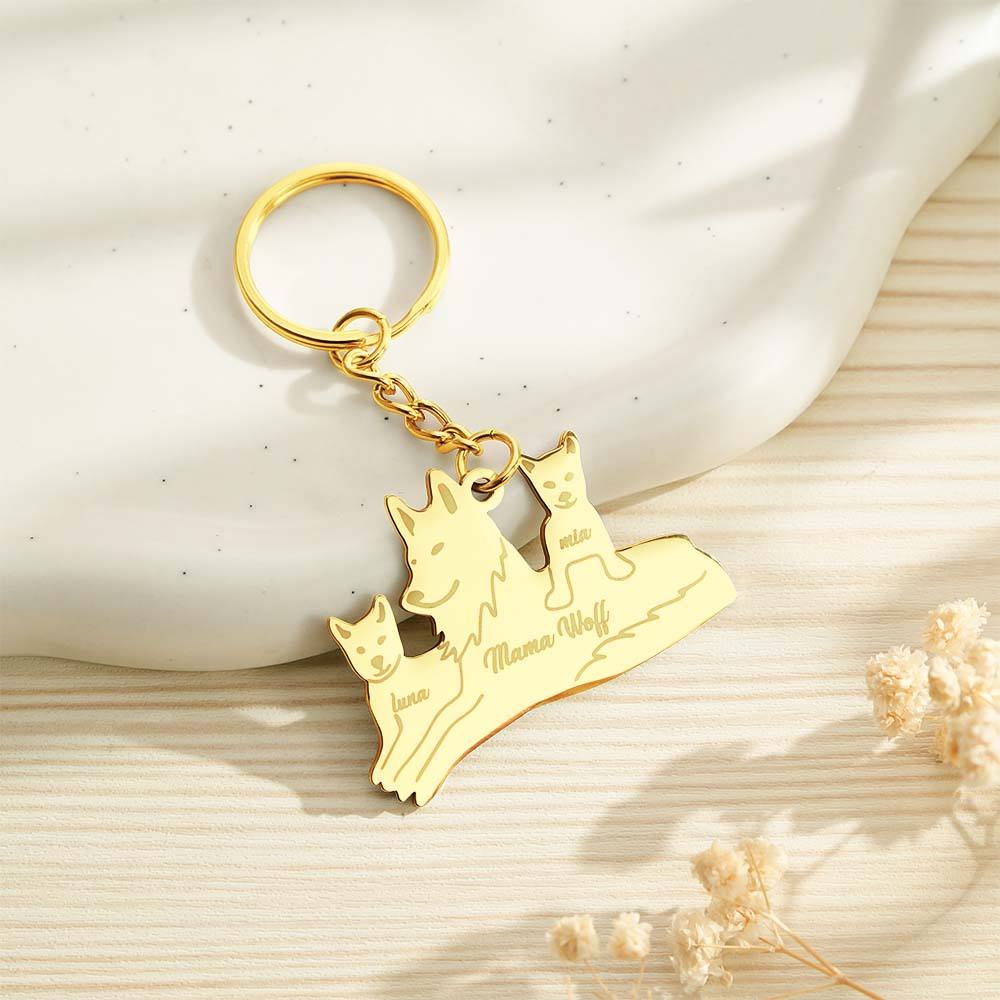 Personalised Wolf Keychain with Engraved Family Names Gift for Family