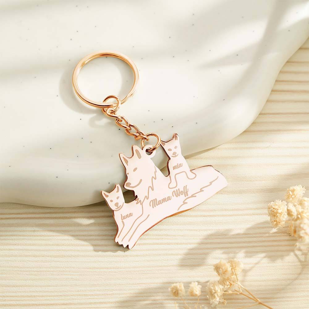 Personalised Wolf Keychain with Engraved Family Names Gift for Family