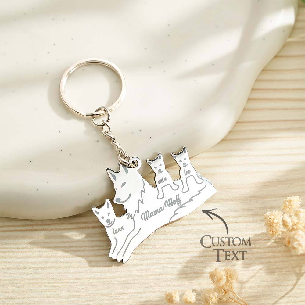 Personalised Wolf Keychain with Engraved Family Names Gift for Family