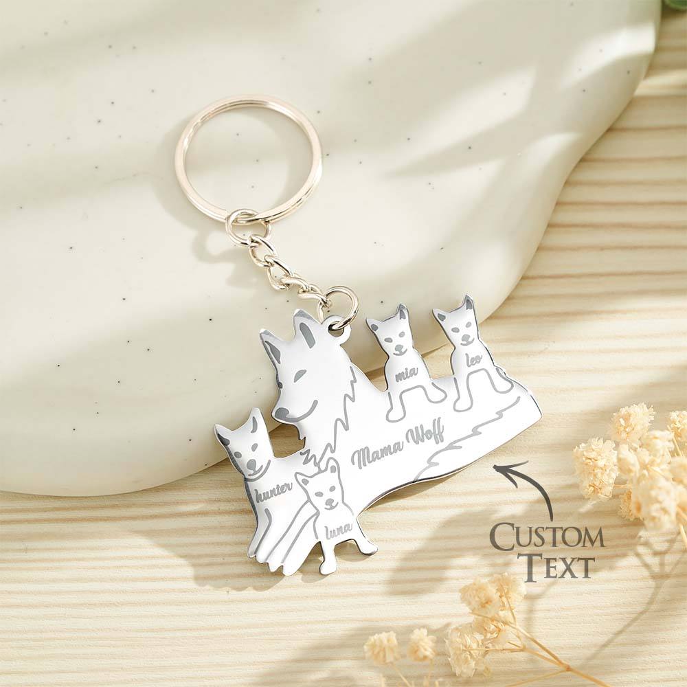 Personalised Wolf Keychain with Engraved Family Names Gift for Family