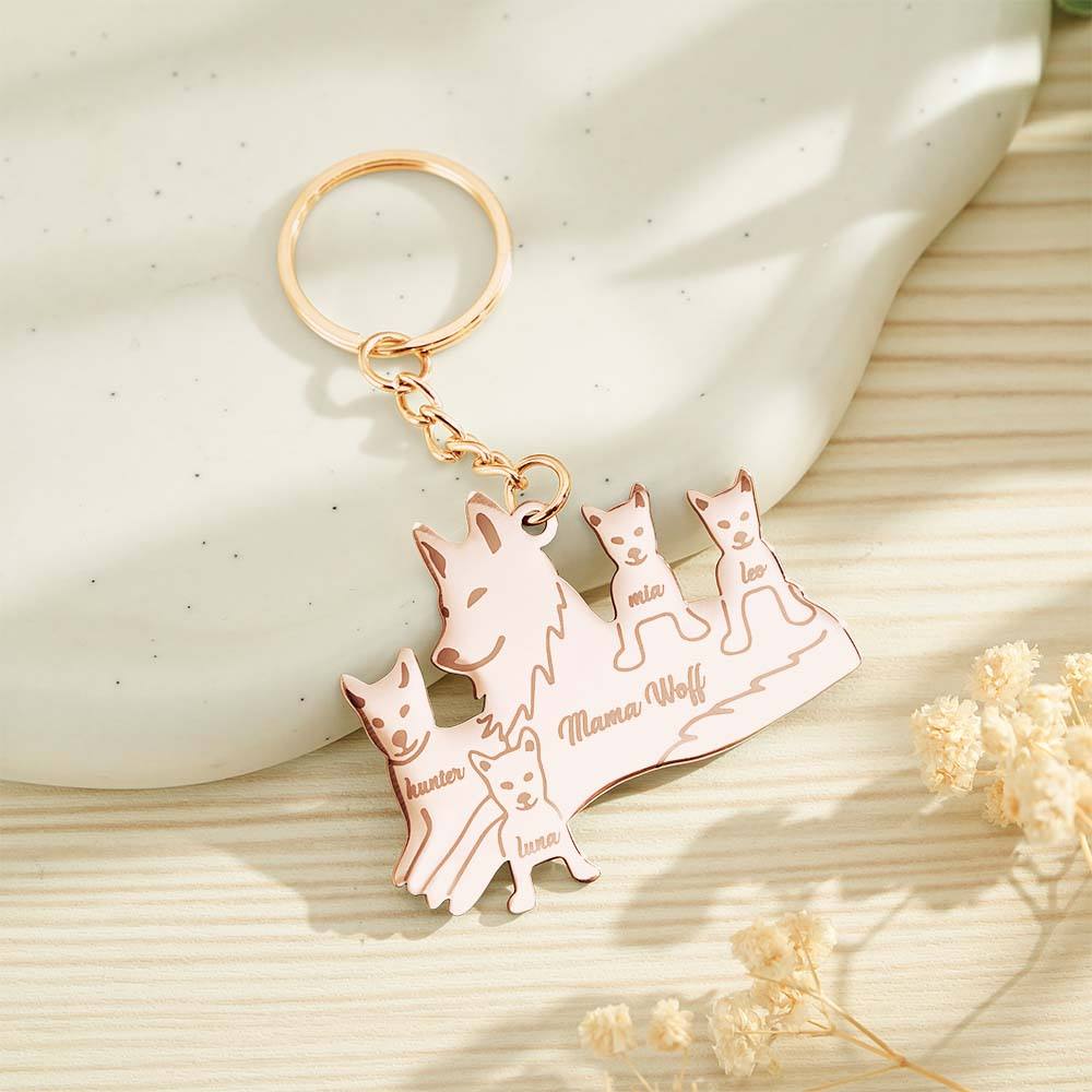 Personalised Wolf Keychain with Engraved Family Names Gift for Family