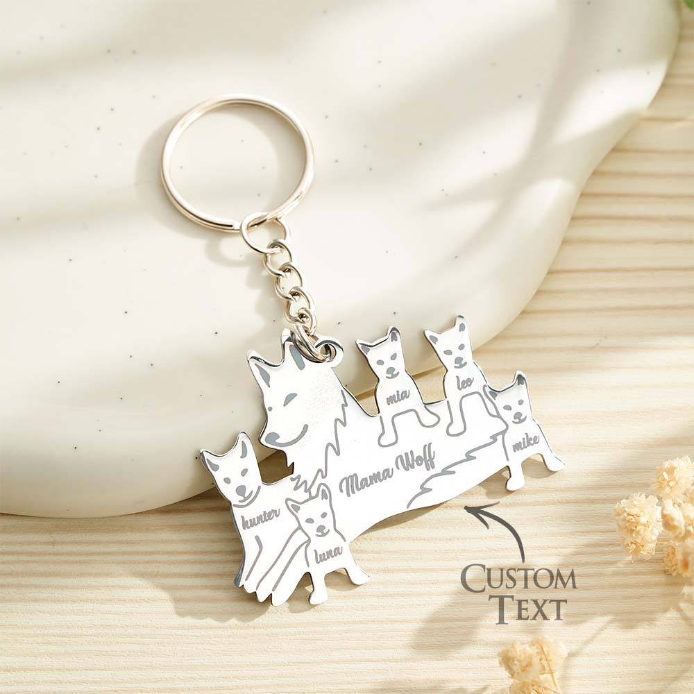 Personalised Wolf Keychain with Engraved Family Names Gift for Family