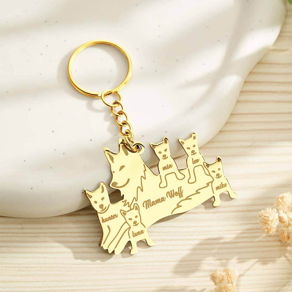 Personalised Wolf Keychain with Engraved Family Names Gift for Family