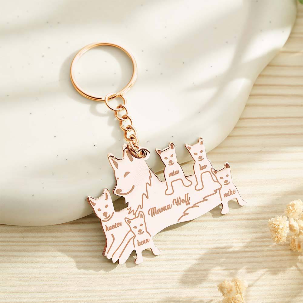 Personalised Wolf Keychain with Engraved Family Names Gift for Family