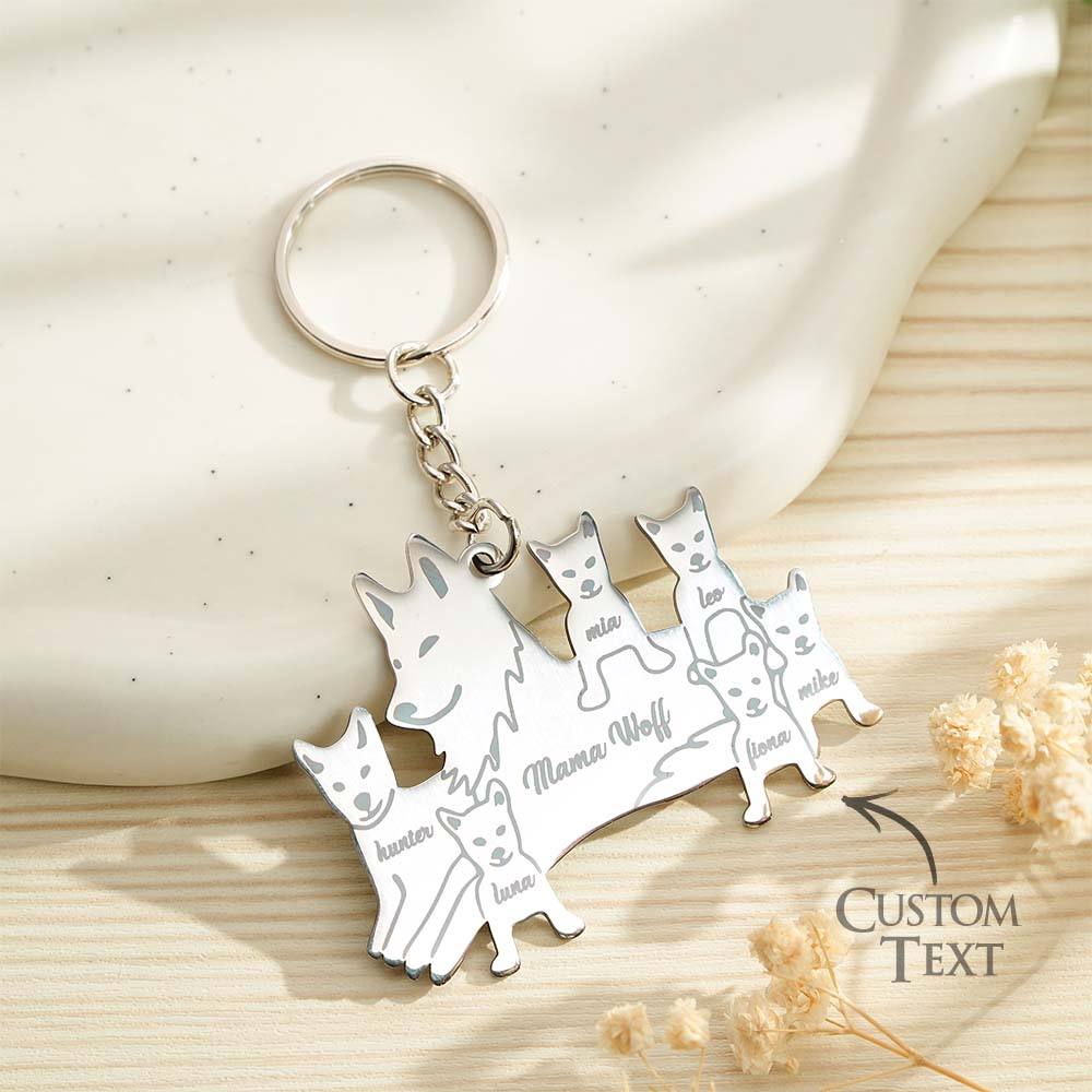 Personalised Wolf Keychain with Engraved Family Names Gift for Family