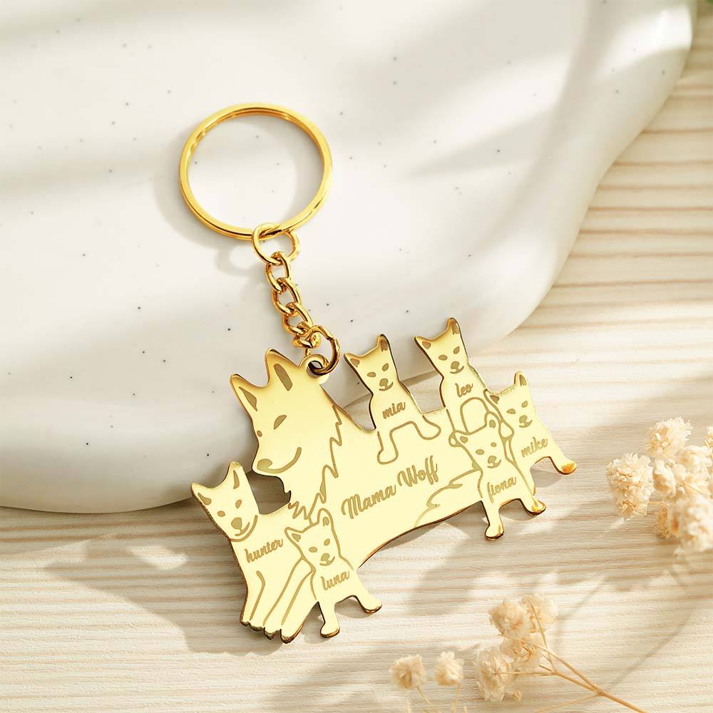 Personalised Wolf Keychain with Engraved Family Names Gift for Family