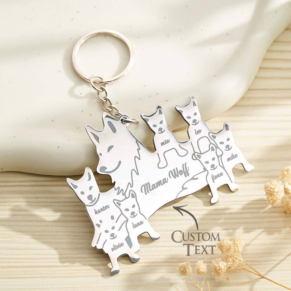 Personalised Wolf Keychain with Engraved Family Names Gift for Family