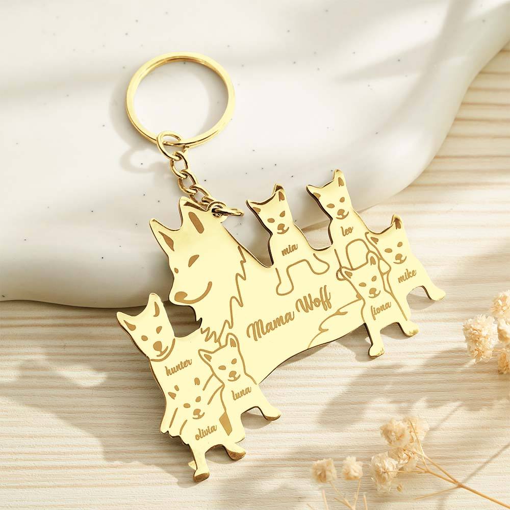Personalised Wolf Keychain with Engraved Family Names Gift for Family