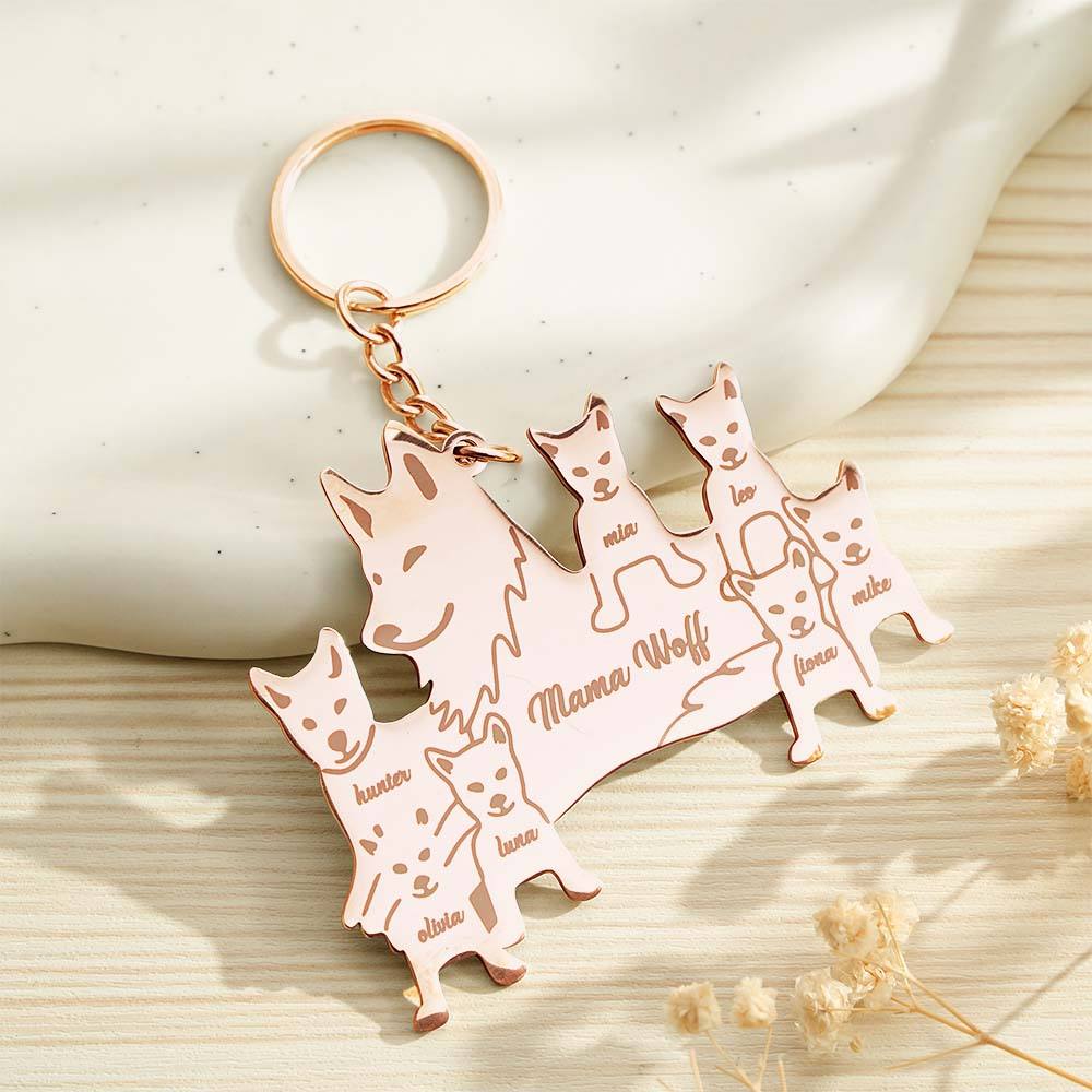 Personalised Wolf Keychain with Engraved Family Names Gift for Family