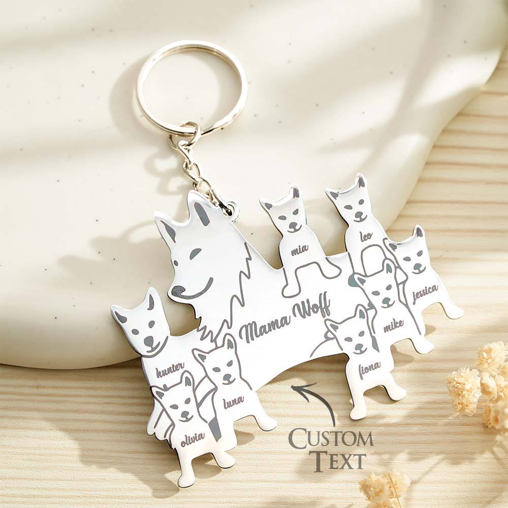 Personalised Wolf Keychain with Engraved Family Names Gift for Family