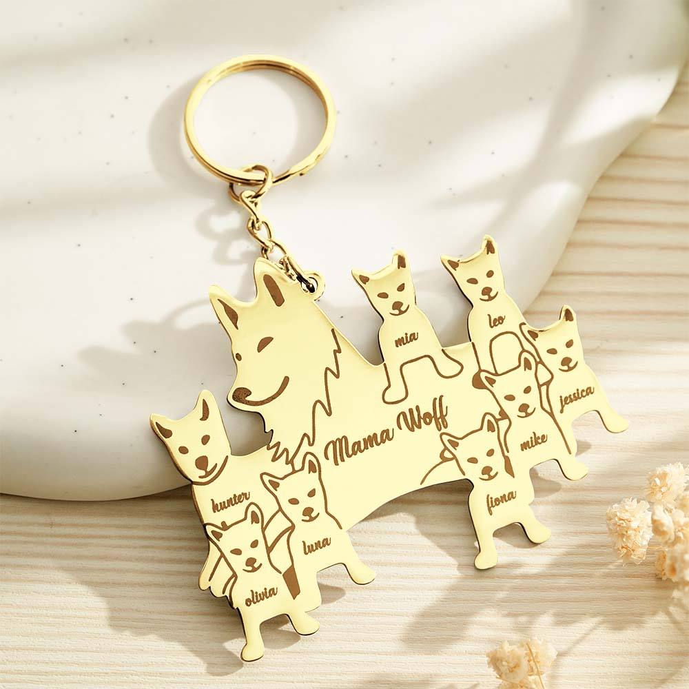 Personalised Wolf Keychain with Engraved Family Names Gift for Family