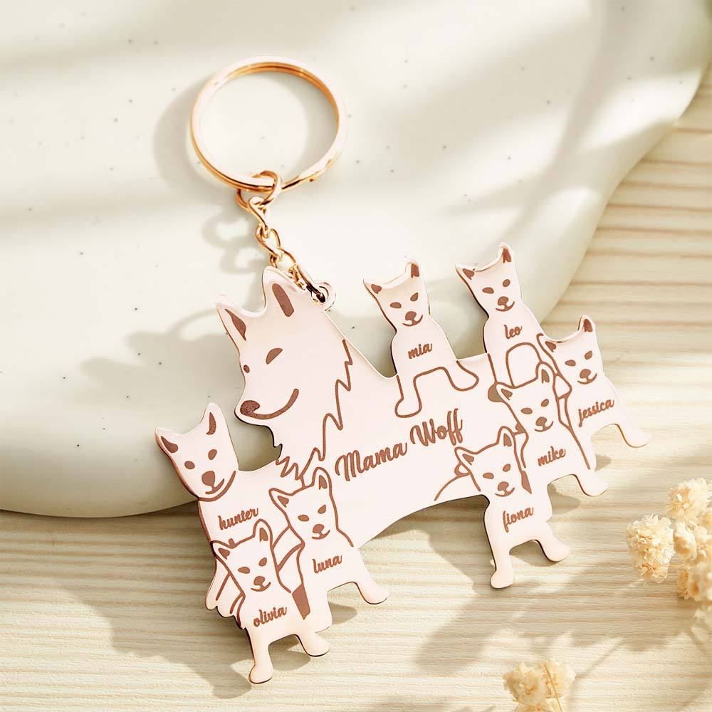 Personalised Wolf Keychain with Engraved Family Names Gift for Family