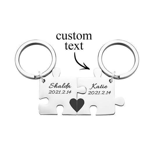 Custom Engraved Couple Keychain Set Personalised Puzzle Key Ring Valentine's Day Gifts Wedding Gifts