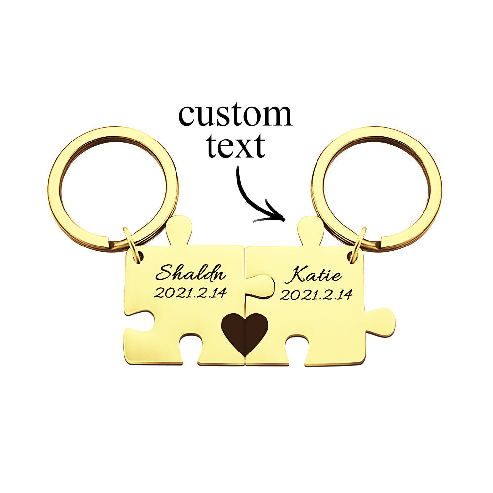 Custom Engraved Couple Keychain Set Personalised Puzzle Key Ring Valentine's Day Gifts Wedding Gifts