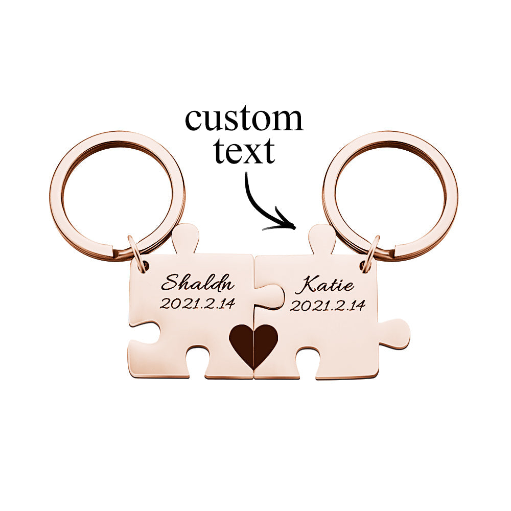 Custom Engraved Couple Keychain Set Personalised Puzzle Key Ring Valentine's Day Gifts Wedding Gifts