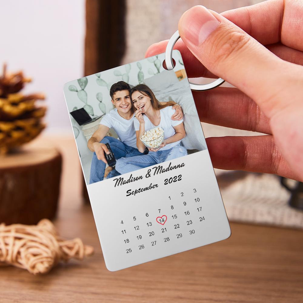 Custom Photo Keychain Calendar Keychain with Name Valentine's Day Gift Anniversary Gift