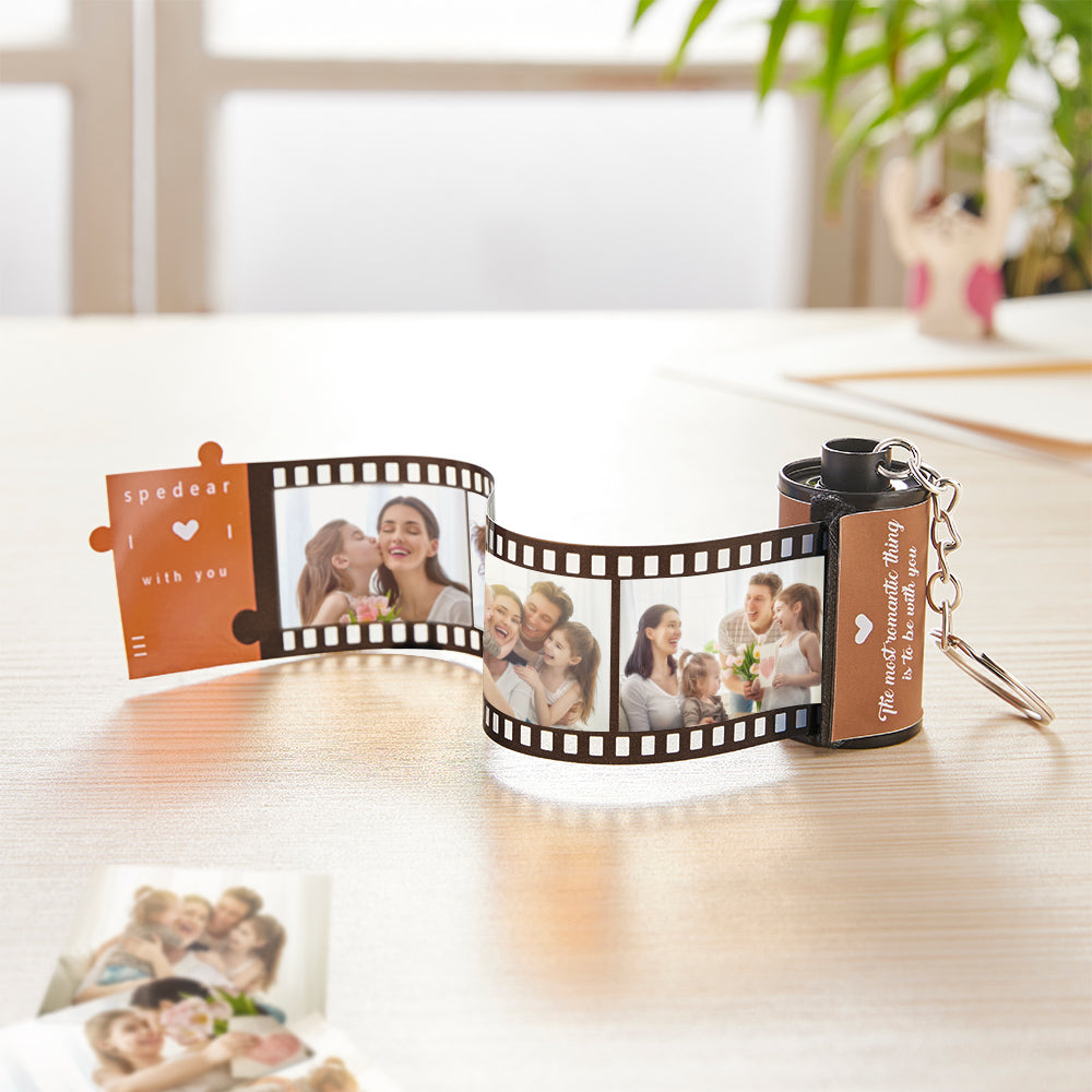 Custom Text Romantic Roll Film Keychain Red Heart Multiphoto Anniversary Gifts For Lover