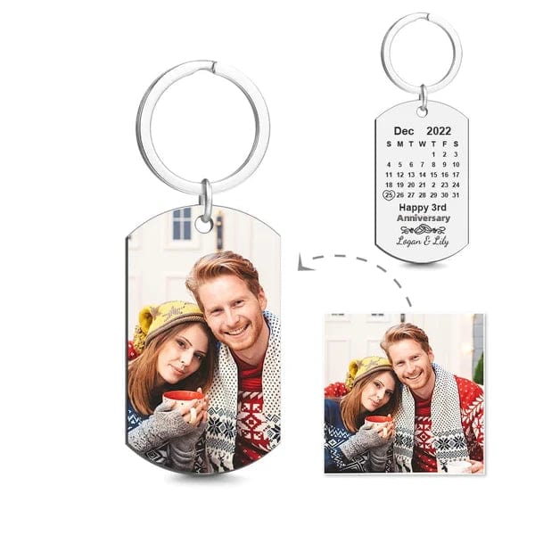 Personalised Calendar Engraved Tag Key Chain Anniversary