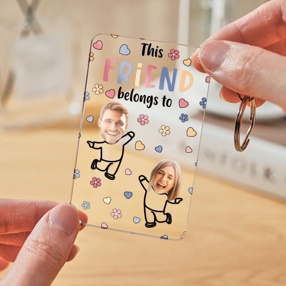 Custom Faces Acrylic Keychain Personalised Text Belongs To Anniversary Birthday Gift