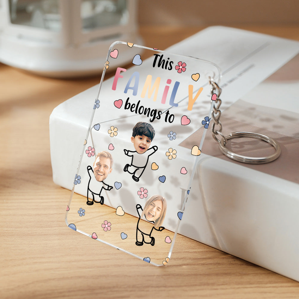 Custom Faces Acrylic Keychain Personalised Text Belongs To Anniversary Birthday Gift