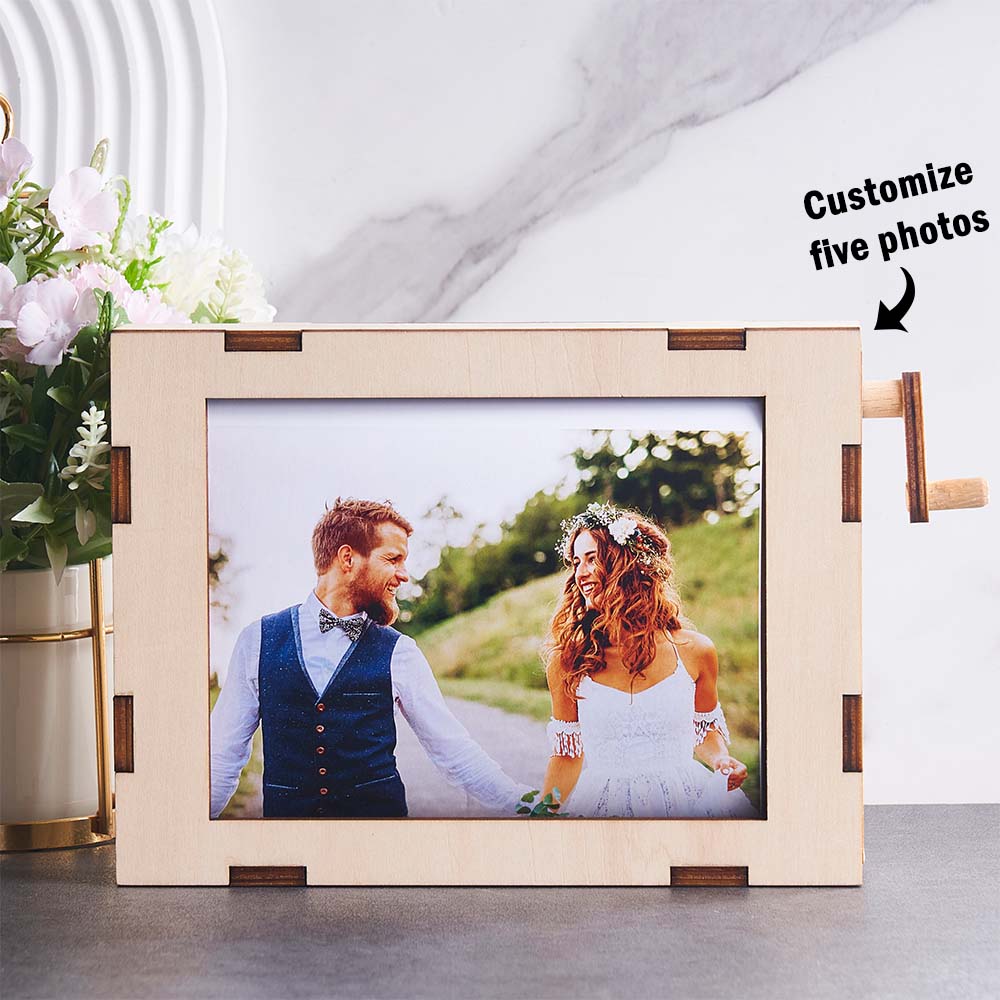 Personalised Rolling Photo Frame Custom Pictures Wooden Decor Valentine's Day Gift Wedding Gift