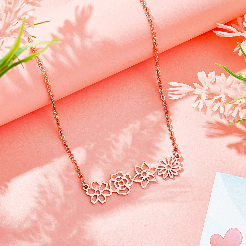 Personalised Multiple Birth Flower Necklace Family Floral Necklace Gift For Mom