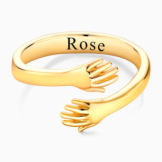 Custom Name Hug Rings Engraved Hugging Hands Open Ring Stainless Steel