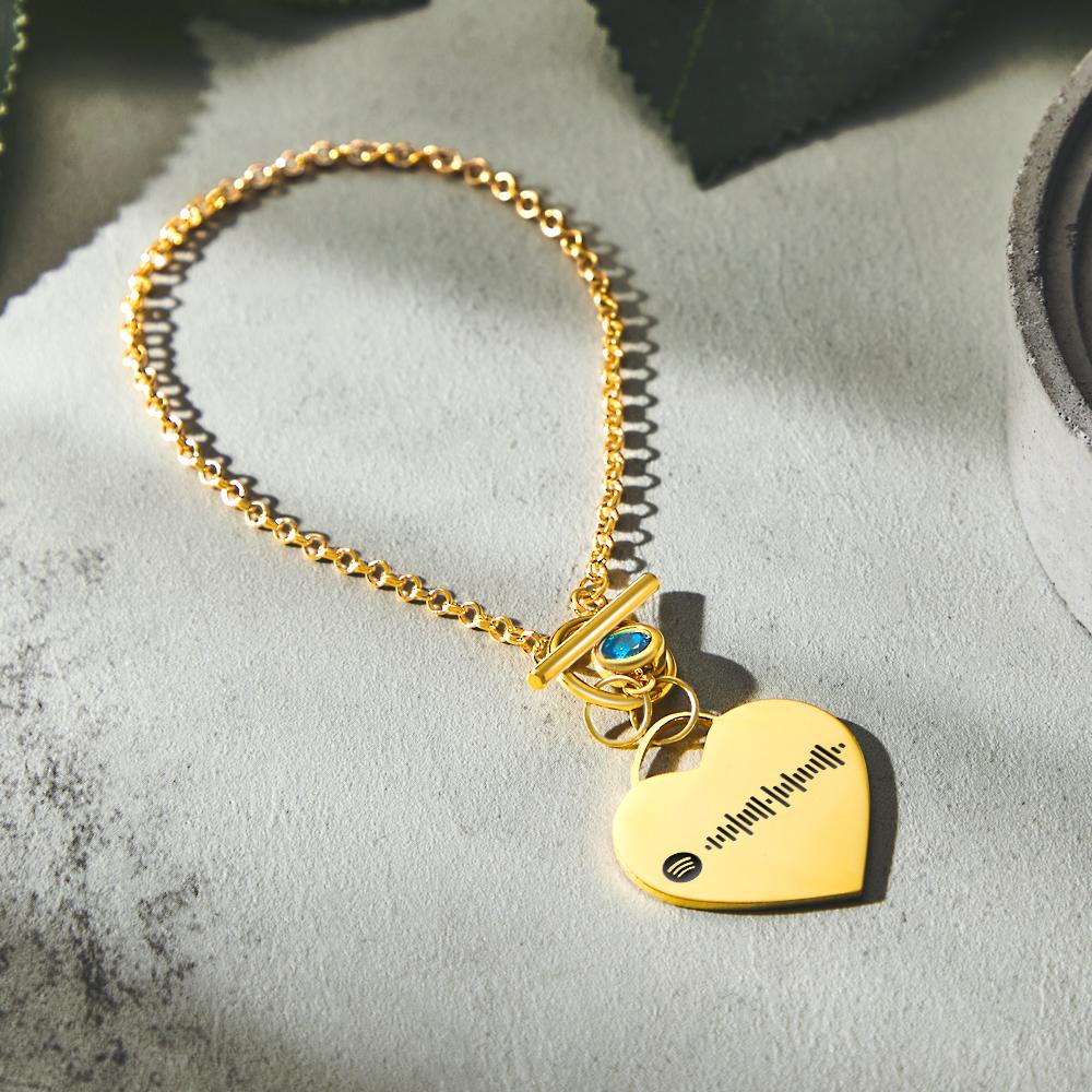 Custom Spotify Code Heart Bracelet with Birthstone Creative Gift for Women