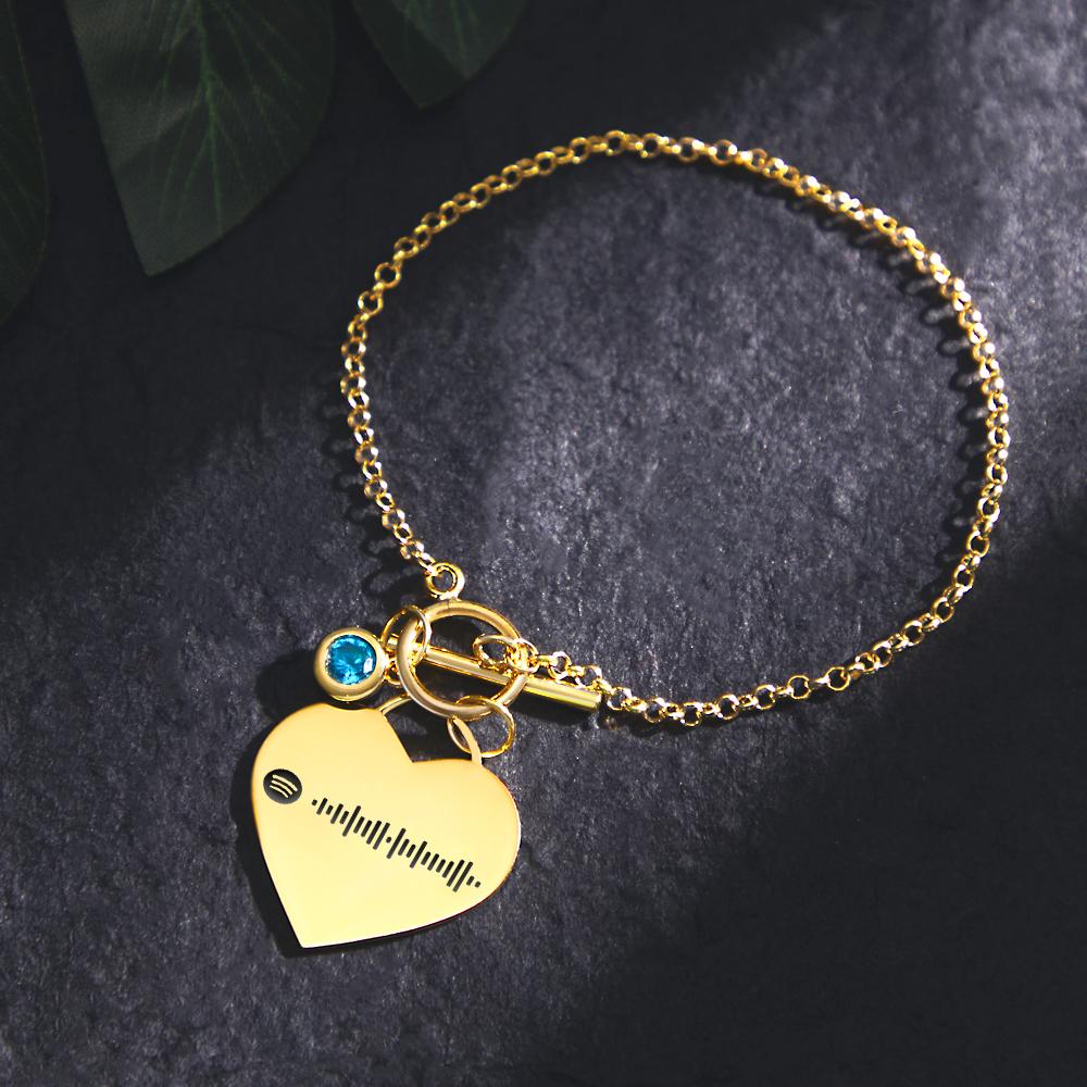 Custom Spotify Code Heart Bracelet with Birthstone Creative Gift for Women