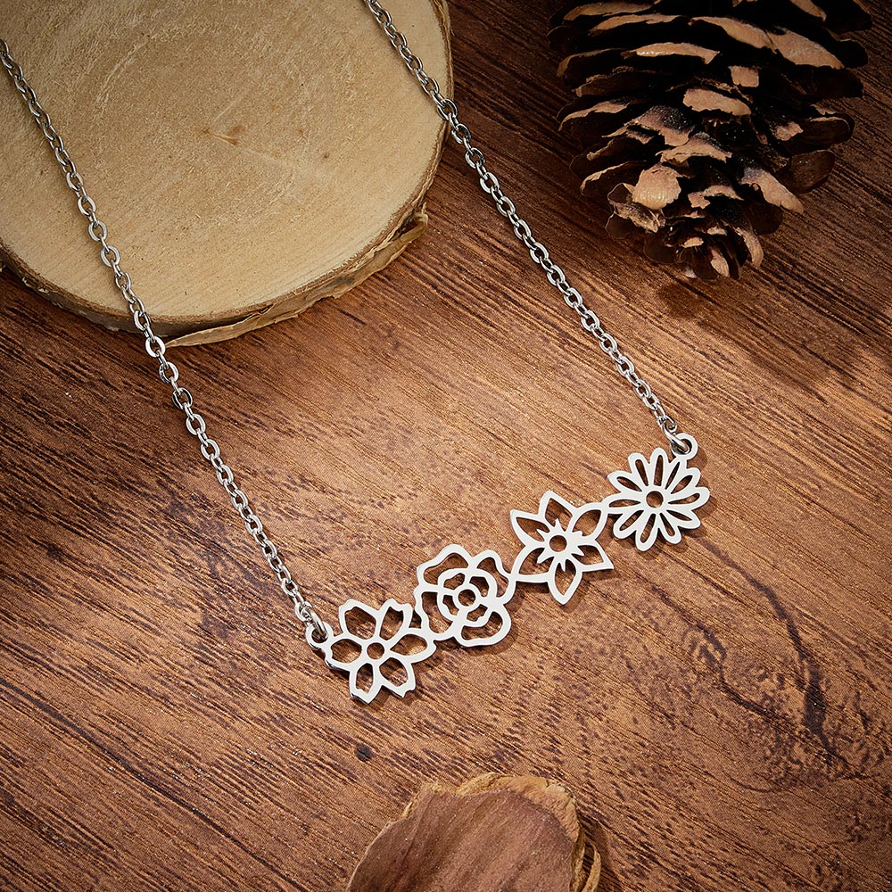 Personalised Multiple Birth Flower Necklace Family Floral Necklace Gift For Mom