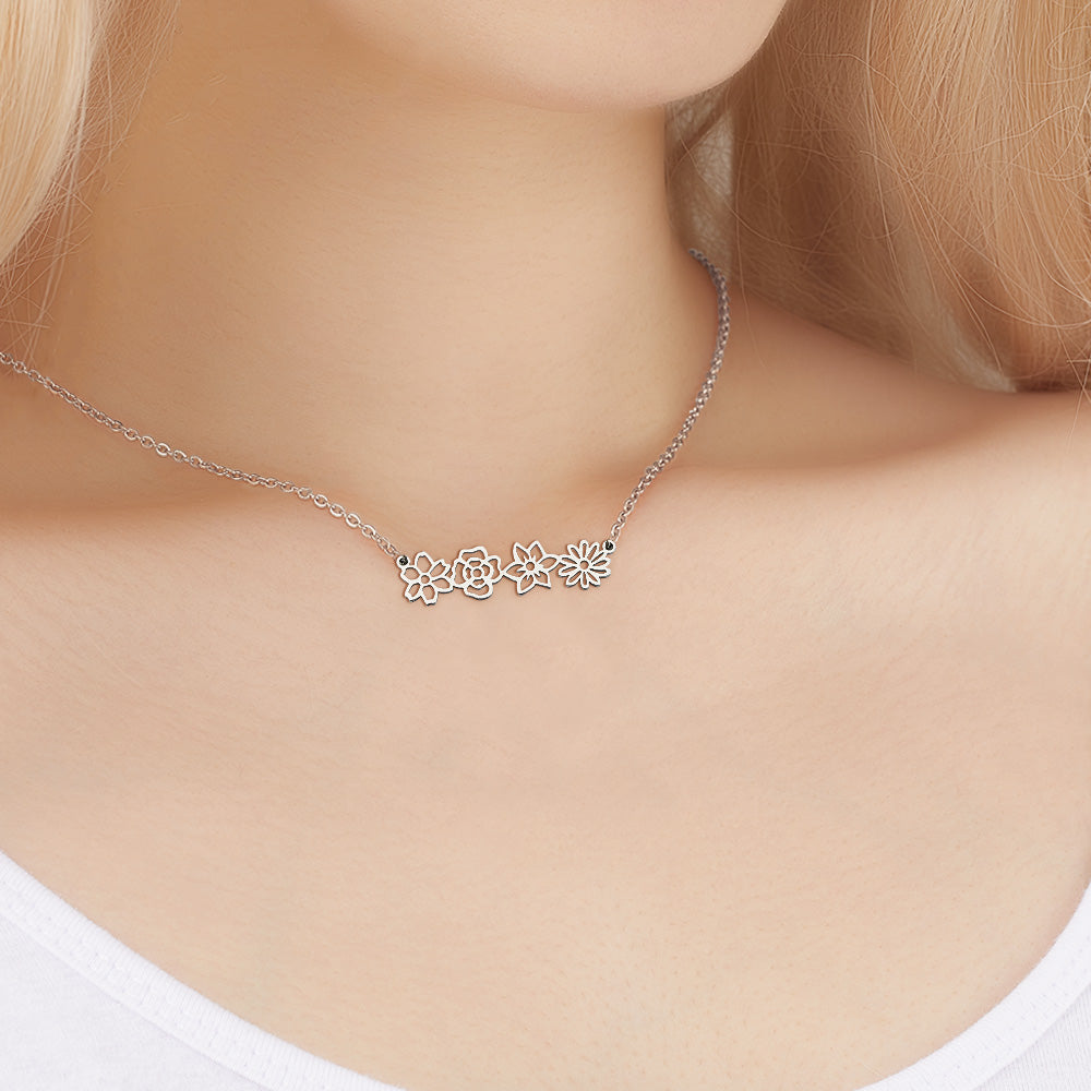 Personalised Multiple Birth Flower Necklace Family Floral Necklace Gift For Mom
