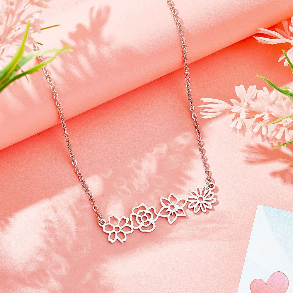 Personalised Multiple Birth Flower Necklace Family Floral Necklace Gift For Mom