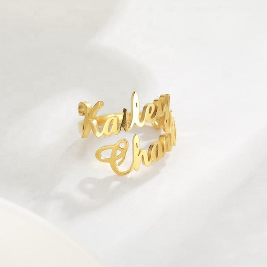 Custom Two Names Ring Stainless Steel Open Ring