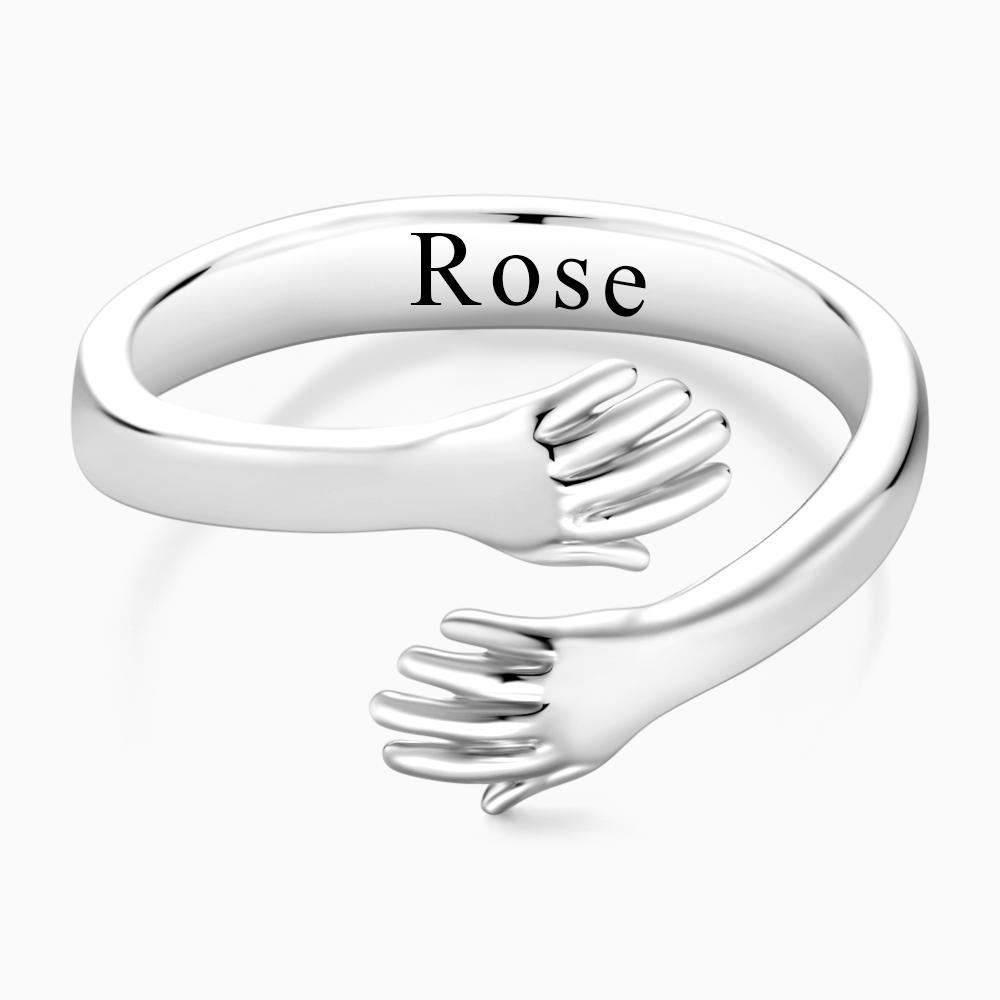 Custom Name Hug Rings Engraved Hugging Hands Open Ring Stainless Steel