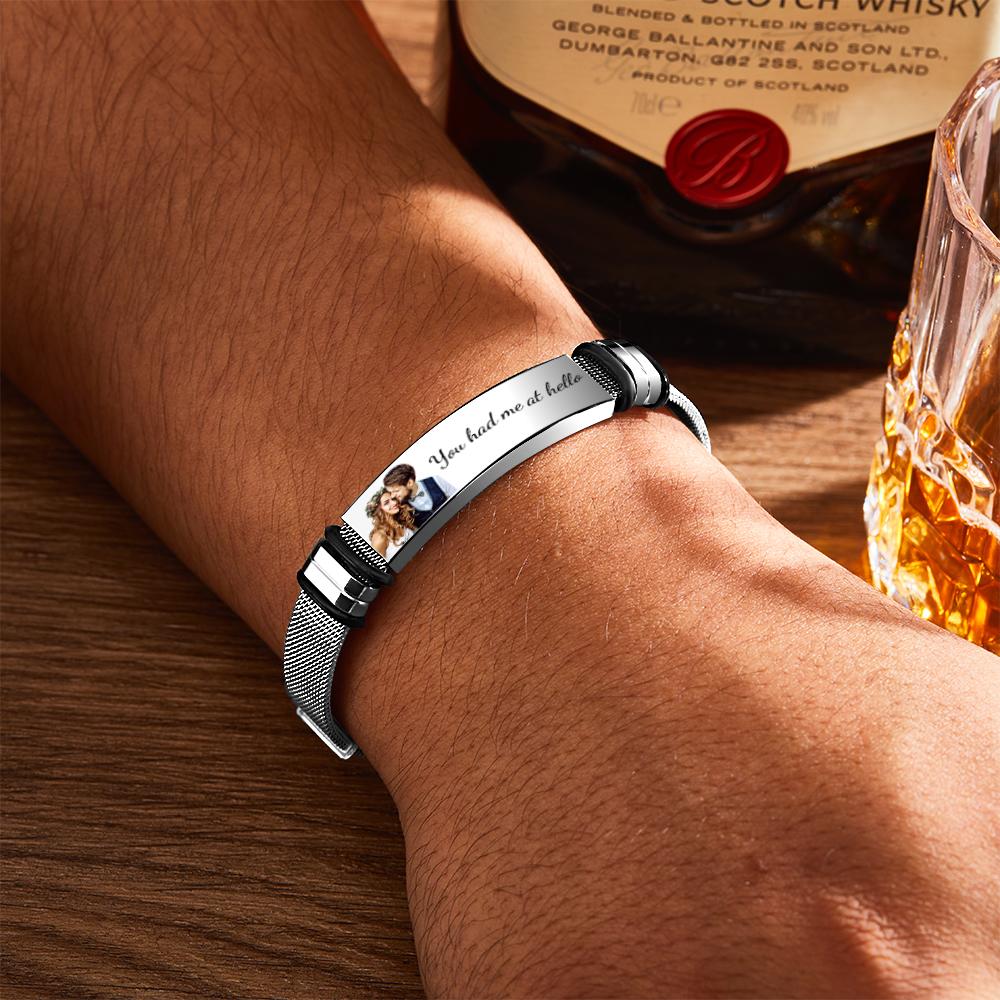 Custom Photo Bracelets Engraved Stainless Steel Bracelet Gifts for Couple