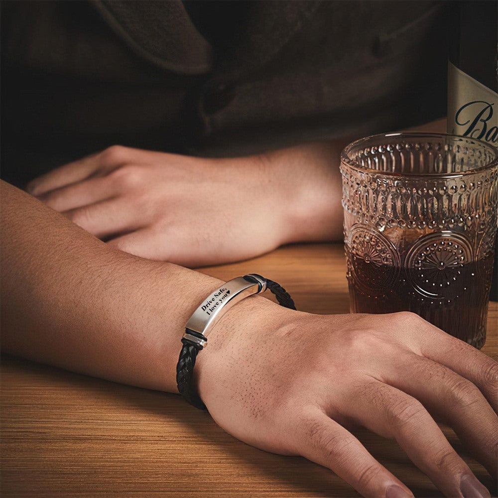 Custom Engraved Leather Bracelet Men's Bracelet - Drive Safe