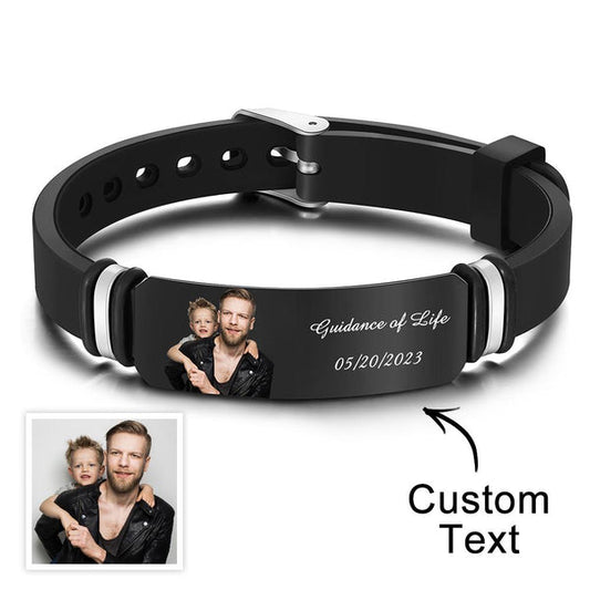 Custom Men's Photo Engraved Black Bracelet For Him Personalised Bracelet For Men Perfect Gift For Father's Day